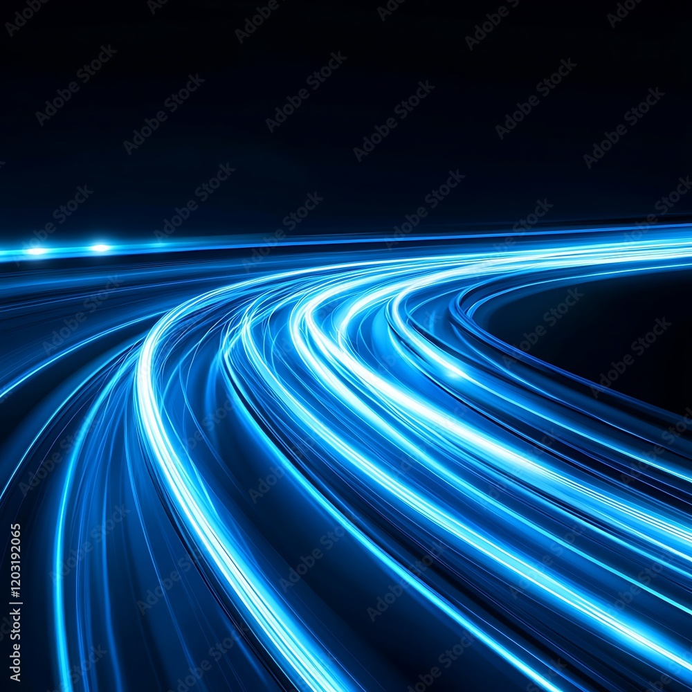 Abstract Blue Light Trails on a Curved Road Abstract Blue Light Trails on a Curved Road