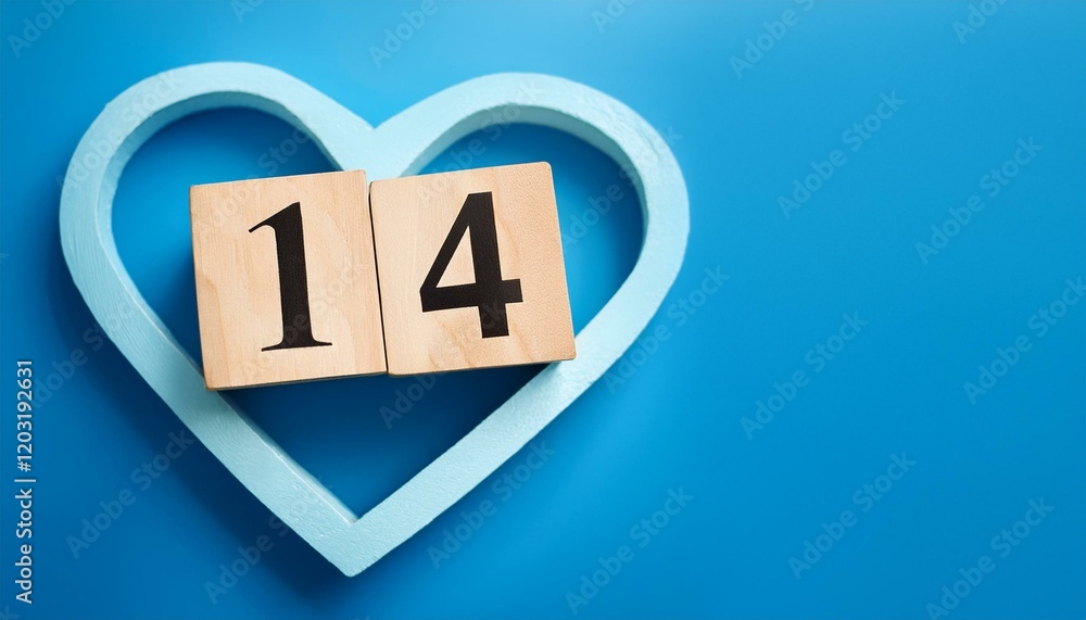 Banner number 14 on blue background, copy space. Generated image Banner number 14 on blue background, copy space. Generated image