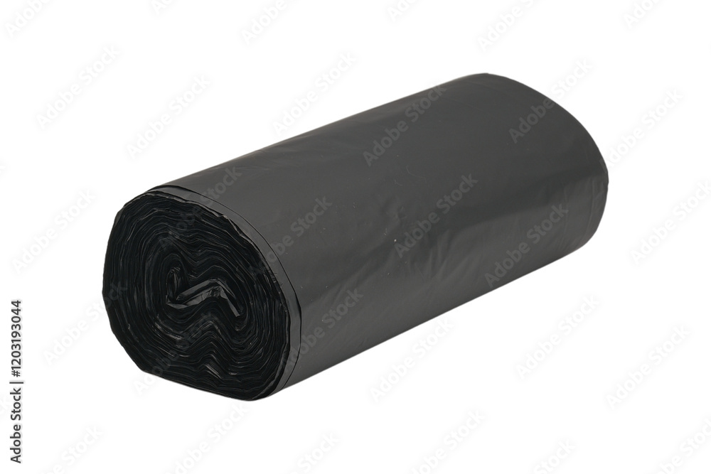 Roll of durable black trash bag material. transparent background Roll of durable black trash bag material. transparent background