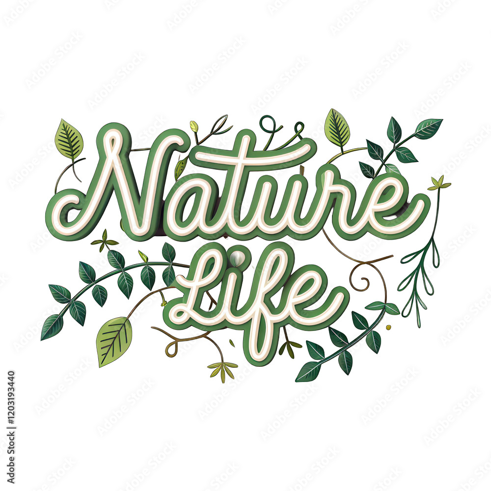 Obraz premium Elegant Nature Life Green Typography Design Botanical Floral Leaves Illustration art eco text font 