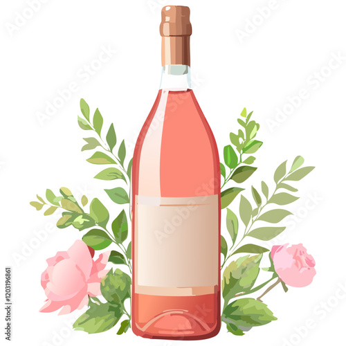 Pink wine vector illustration. Image of alcoholic wine drink on isolated background for bar and menu.