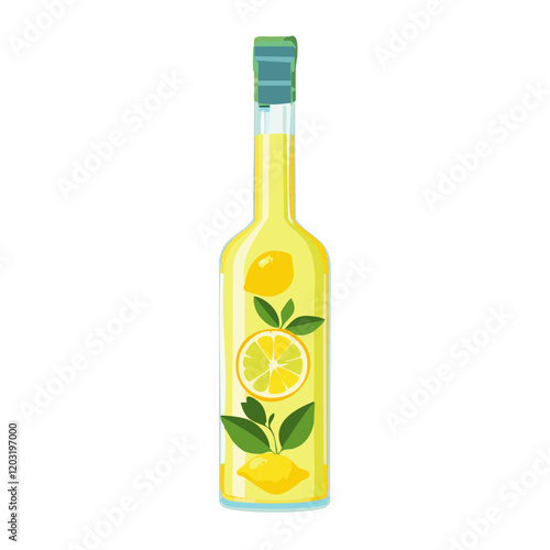 Bottle with limoncello vector illustration. Classic image of lemon liqueur. Traditional Italian drink.	