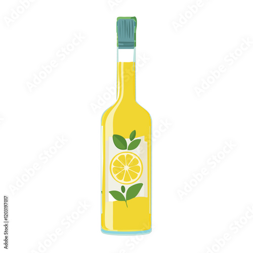 Bottle with limoncello vector illustration. Classic image of lemon liqueur. Traditional Italian drink.	