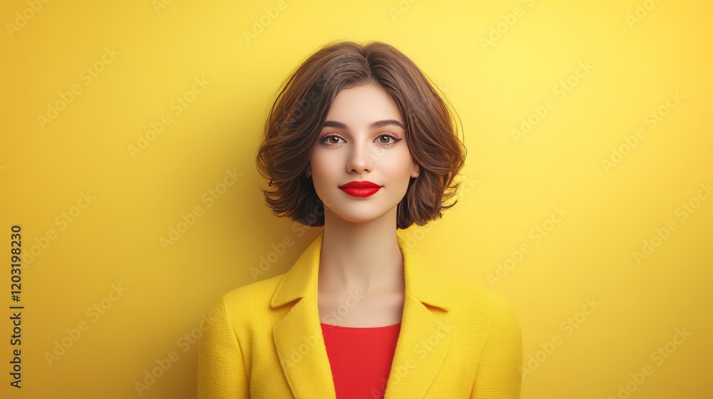Confident and Stylish Young Woman in Red and Yellow Pose Confident and Stylish Young Woman in Red and Yellow Pose