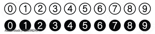 number icon from 0 to 9 vector set. round shape number icon set. numeral typographic icons set. from 0 to 9 digit icons. vector illustration on transparent background
