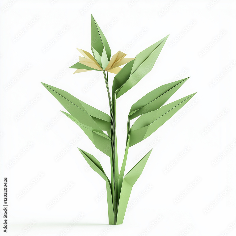 Fototapeta premium green leaves on white background, origami