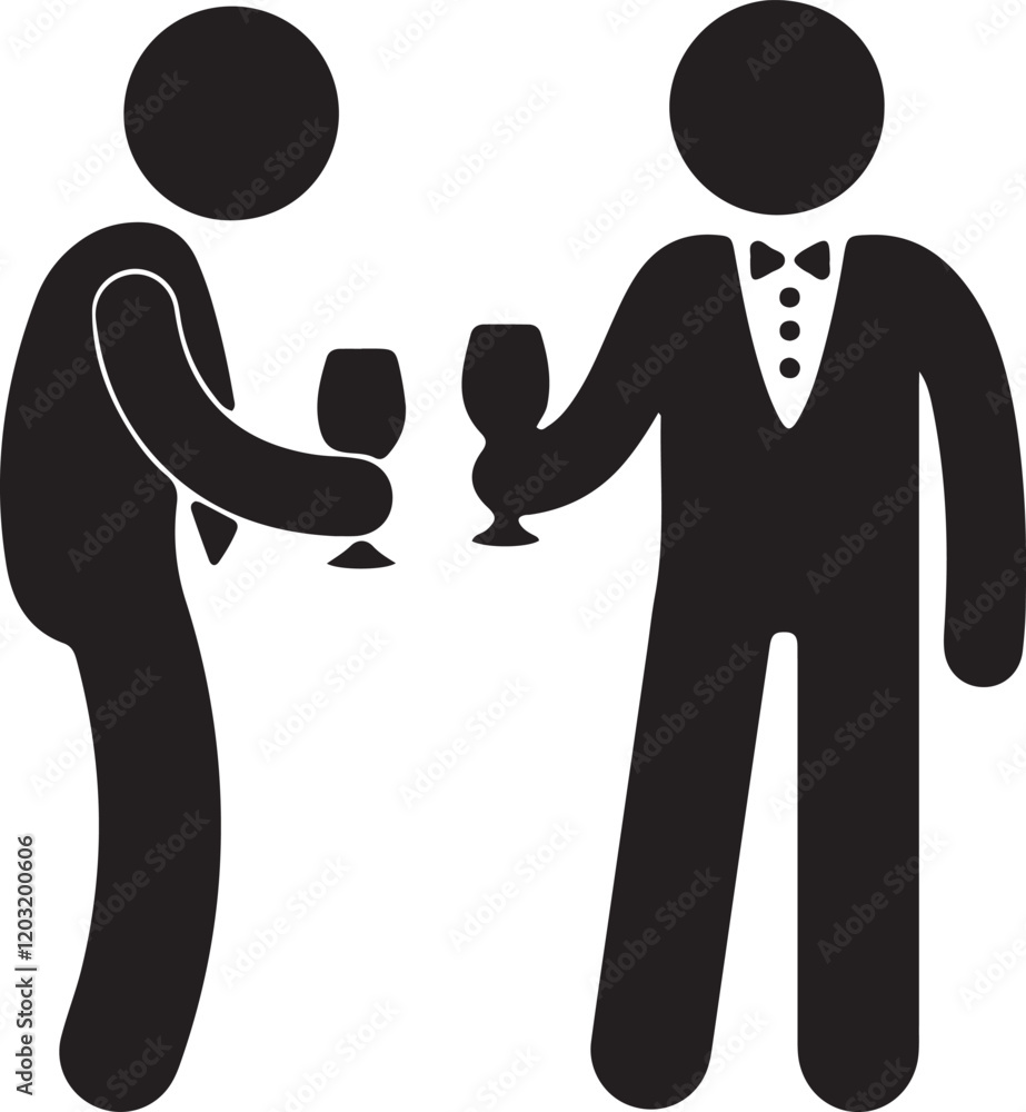 An illustration of a silhouette of a meeting between rich stickmen while drinking An illustration of a silhouette of a meeting between rich stickmen while drinking