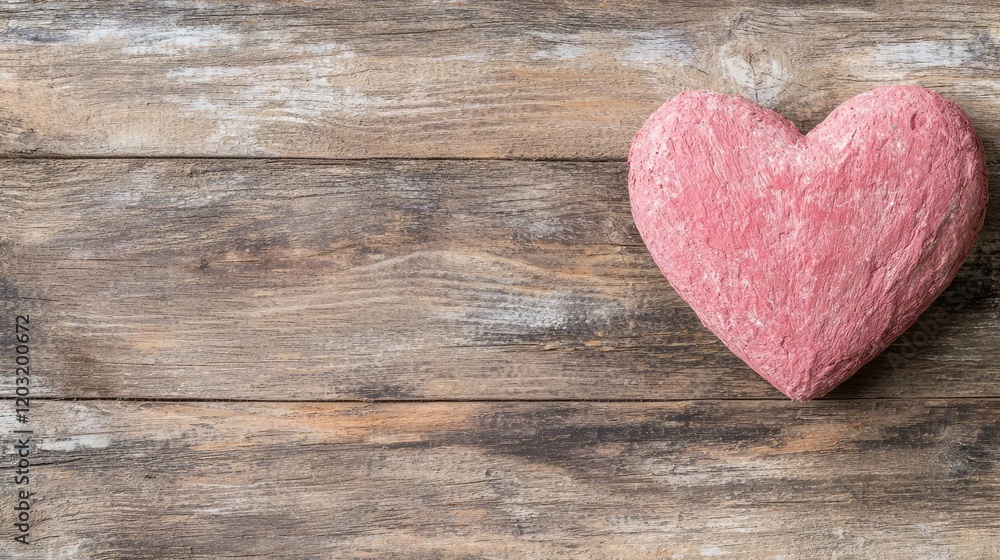 Pink heart on rustic wooden background; Valentine's Day card Pink heart on rustic wooden background; Valentine's Day card