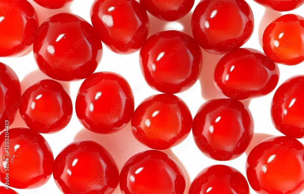 Close-up of many glossy red cherries on white background. Close-up of many glossy red cherries on white background.