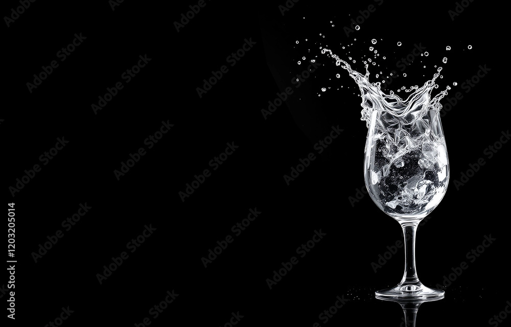 High-quality stock photo of vodka dramatically splashing out of a clear glass against a clean black background. Perfect for advertising, beverage branding, or cocktail recipes. Features ample copy spa High-quality stock photo of vodka dramatically splashing out of a clear glass against a clean black background. Perfect for advertising, beverage branding, or cocktail recipes. Features ample copy spa