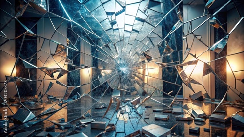 Wallpaper Mural Shattered Mirror Reflections , mysterious ambiance , abstract metal Torontodigital.ca