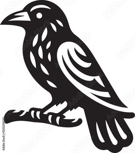 Crow vector in black and white