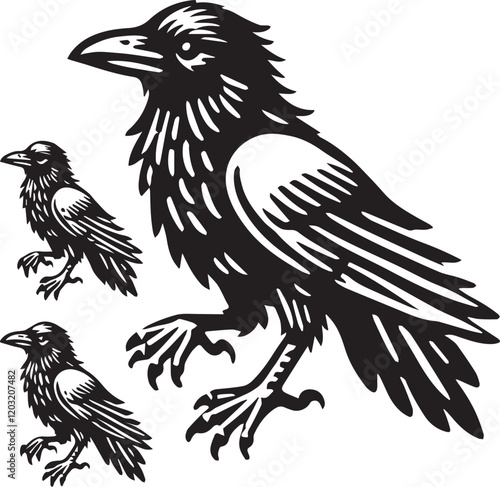 Crow vector in black and white