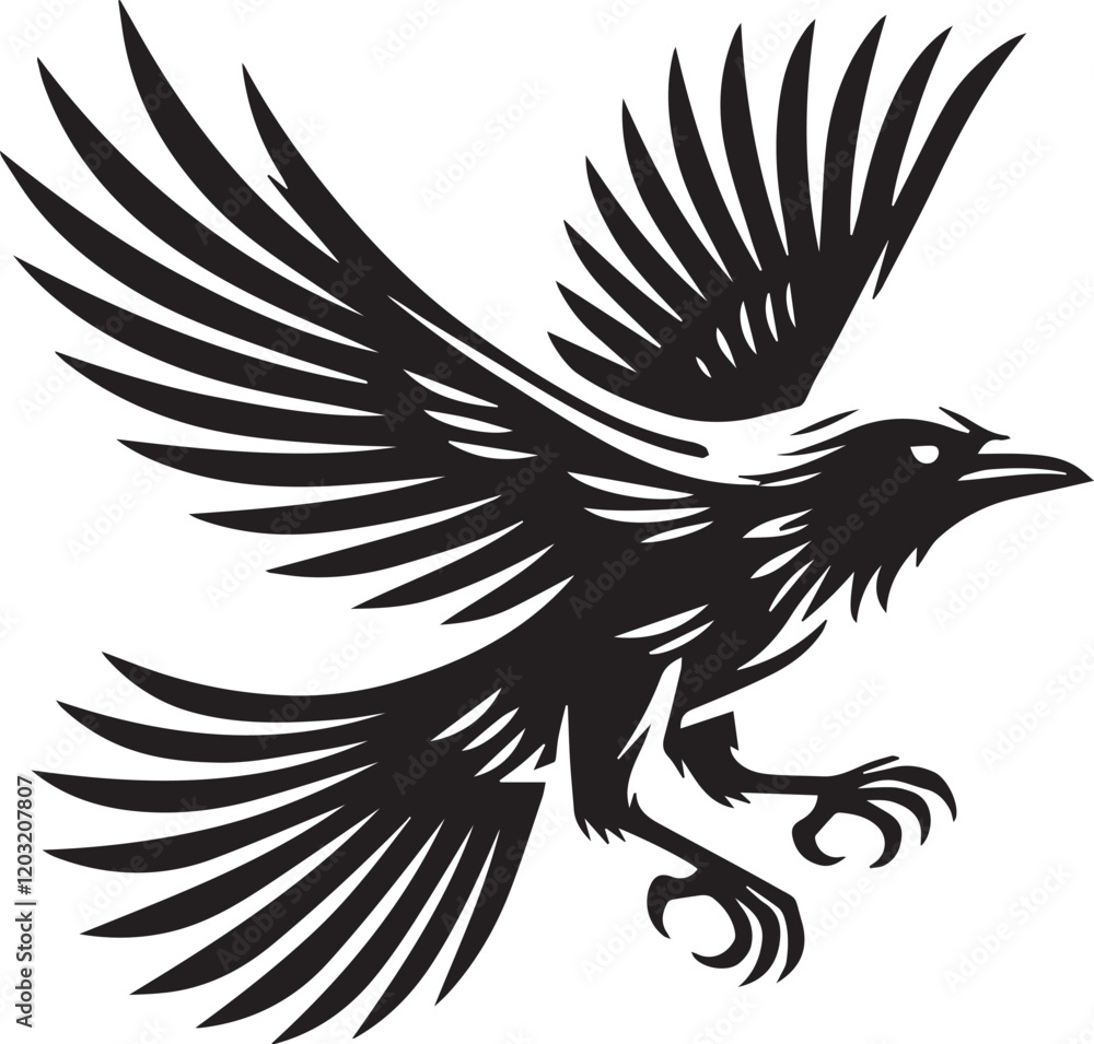 Obraz premium Crow vector in black and white