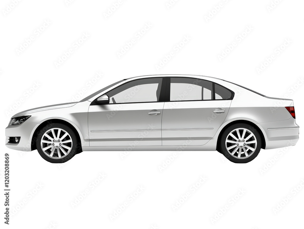 Obraz premium Isolated White Sedan Car Side View on White Background