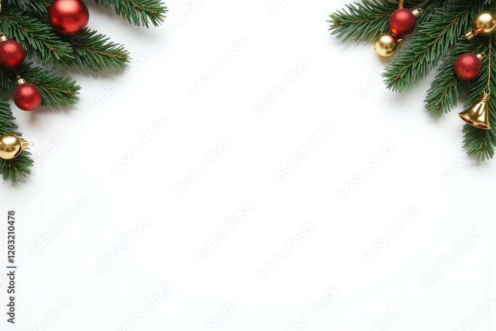 stark white background with green fir sprigs red ornaments golden bells stark white background with green fir sprigs red ornaments golden bells