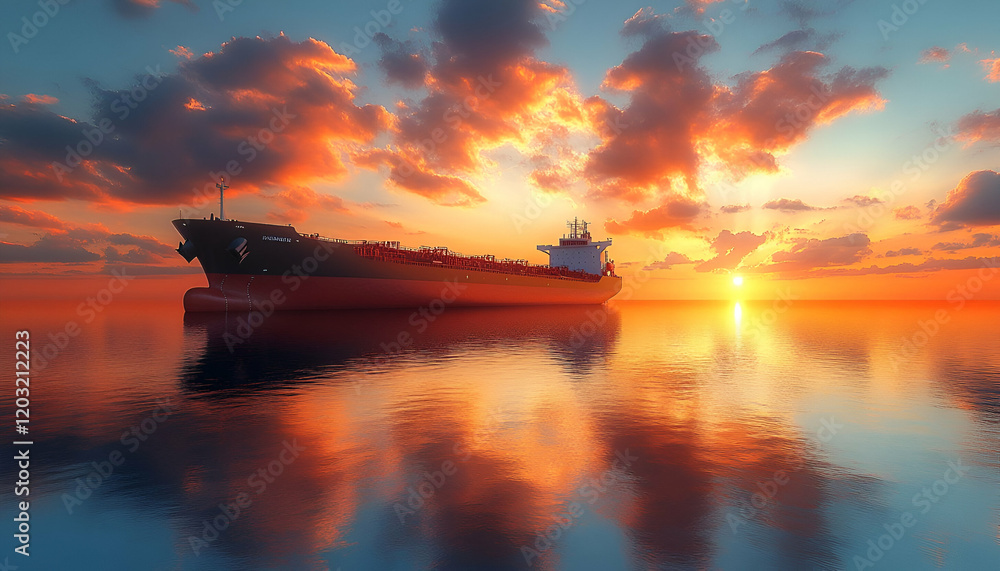 Naklejka premium Container ship sunset ocean cargo transport