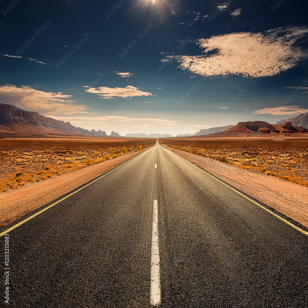 Fototapeta premium Empty straight asphalt road in the desert