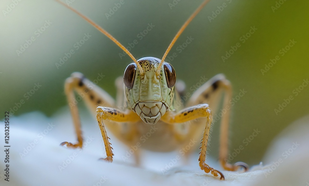 Close-up of a grasshopper facing the camera. Close-up of a grasshopper facing the camera.