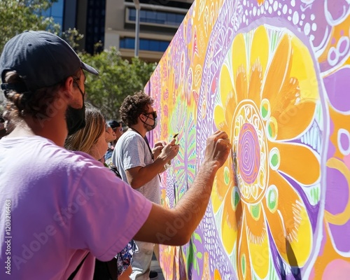 Live indigenous mural painting event in australia vibrant culture urban environment community engagement