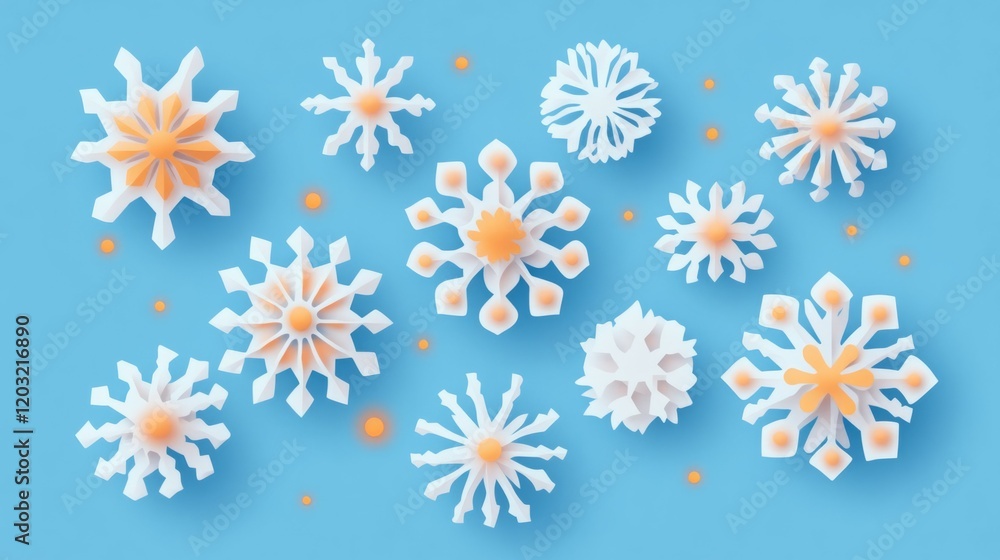 Paper snowflakes on a light blue background. Winter holiday decorations. Paper snowflakes on a light blue background. Winter holiday decorations.