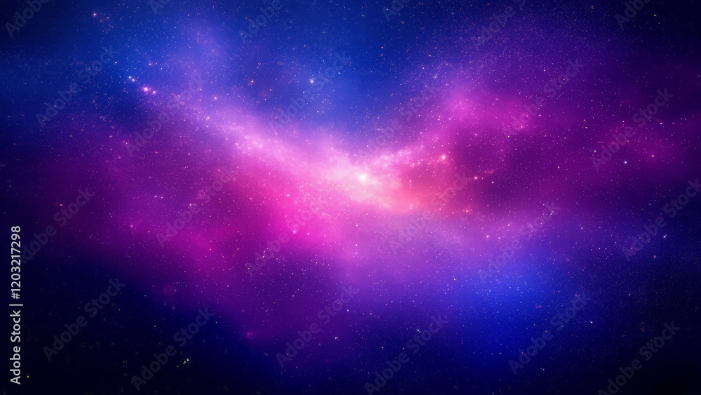 Obraz premium Create a vibrant cosmic background with a starry sky, glowing nebula clouds, and a smooth purple, pink, and blue gradient. Highlight a serene and limitless atmosphere with imaginative design.