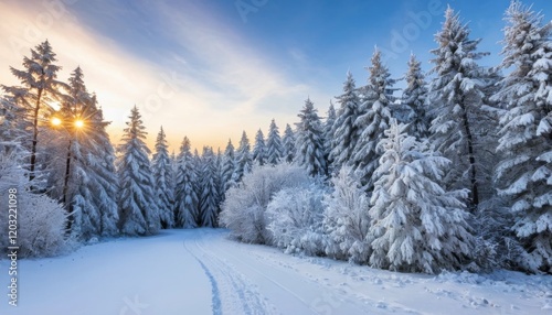 Wallpaper Mural Winter Wonderland: Snowy Forest Path in Winter Torontodigital.ca