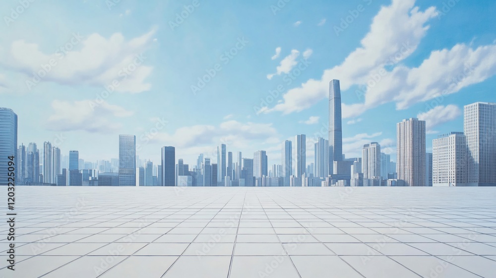 Panoramic cityscape view from empty plaza. Panoramic cityscape view from empty plaza.