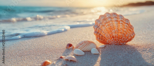 seashells on the beach HD 8K wallpaper Stock Photographic Image