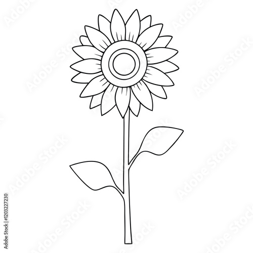 Simple black and white illustration of a sunflower.