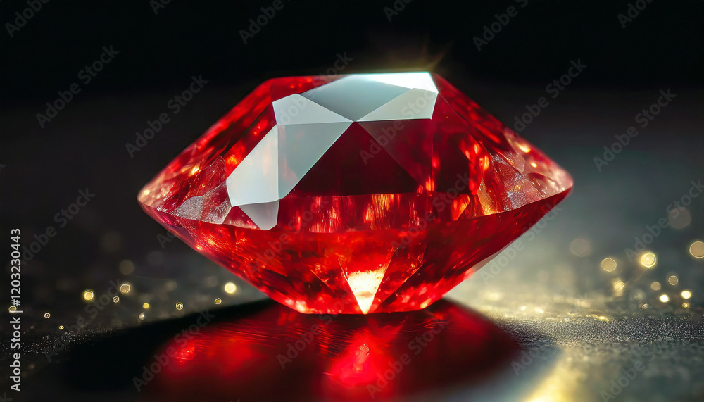 Ruby Gemstone - intimate view of a radiant ruby crystal gemstone, emphasizing its fiery red color and the play of light