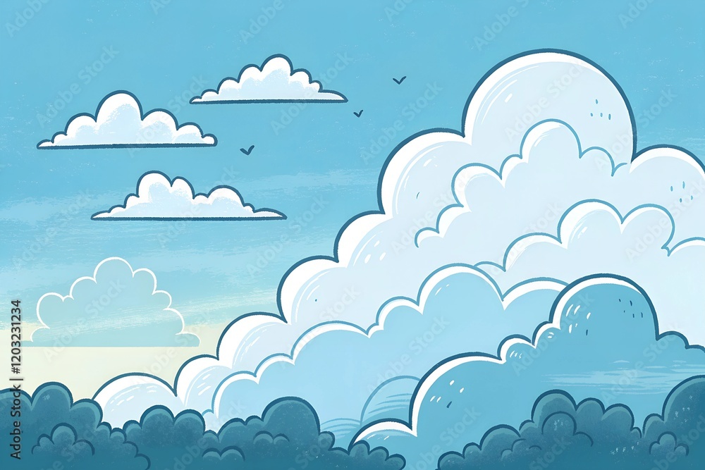Set of fluffy cartoon clouds, weather illustration Set of fluffy cartoon clouds, weather illustration