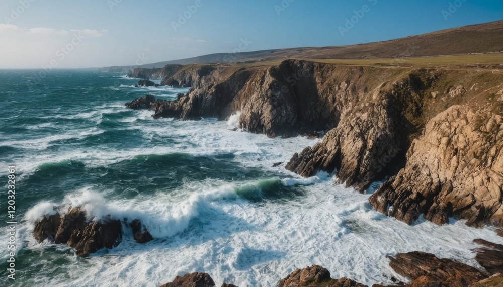 Powerful Waves Crashing Against Rugged Coastal Cliffs Powerful Waves Crashing Against Rugged Coastal Cliffs