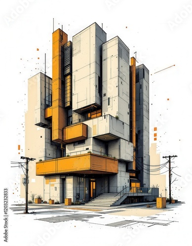 Futuristic Architectural Sketch of a Modern Tower photo