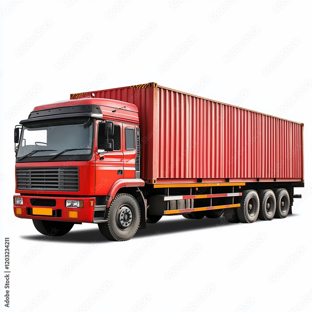 Red semi-truck with shipping container on a white background. Red semi-truck with shipping container on a white background.