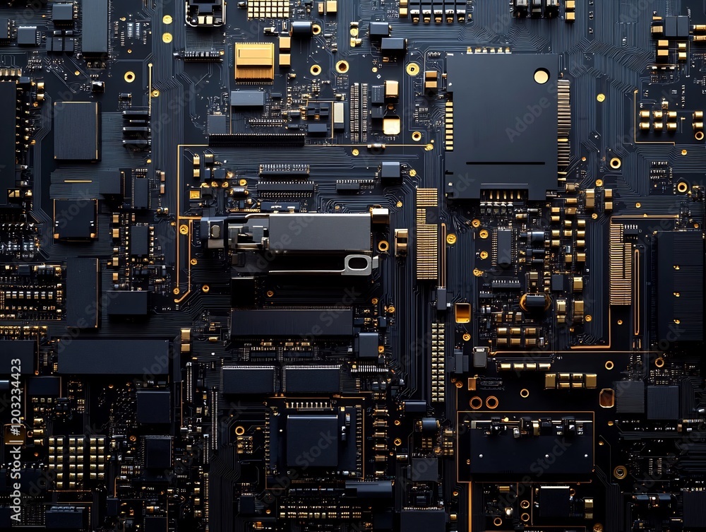 Fototapeta premium Abstract Dark Gold Circuit Board Texture. AI Generated