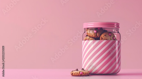 A cookie jar featuring a copy space image on a pink background, Generative Ai.