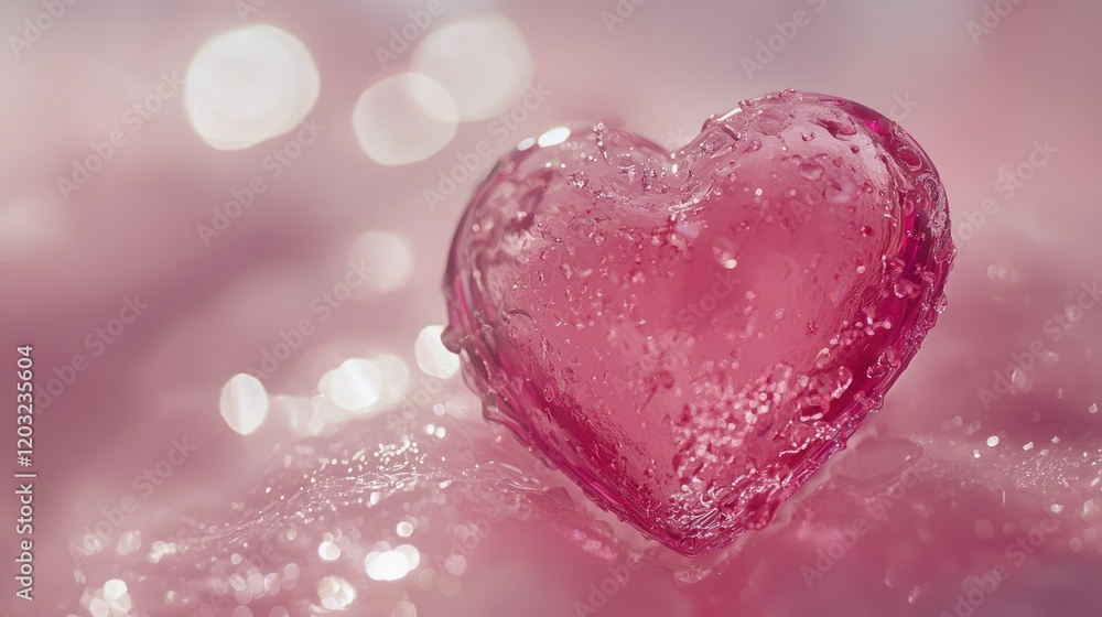 Obraz premium Pink heart on sparkling surface with bokeh background