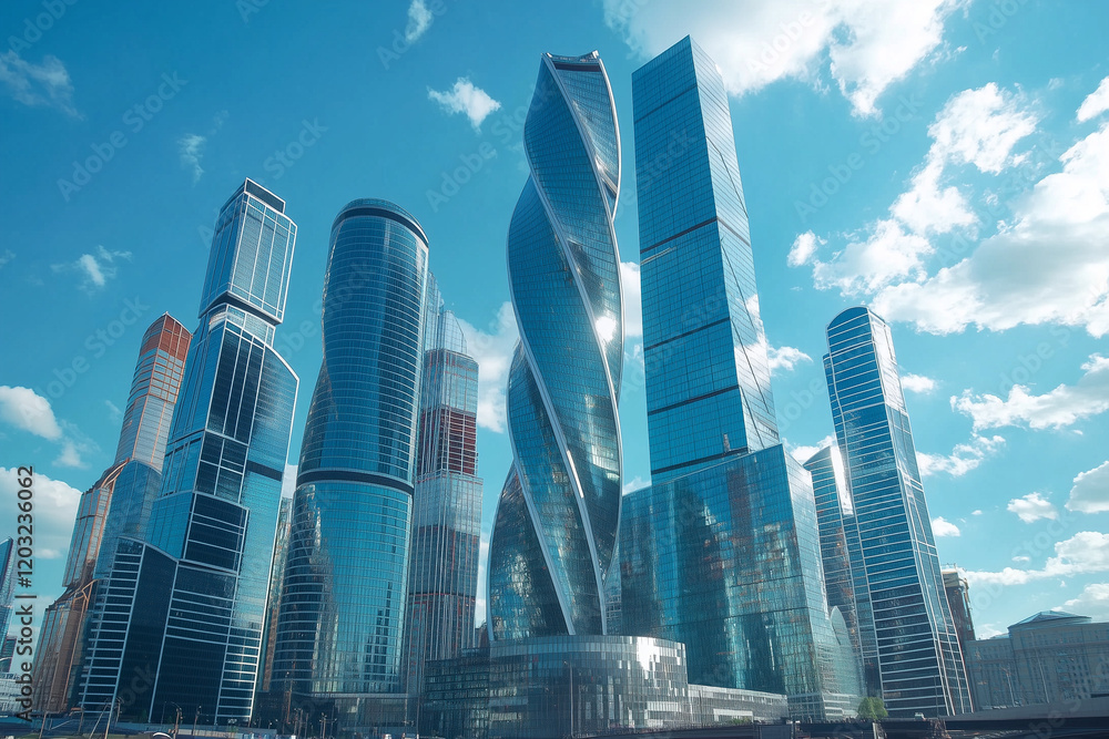 Fototapeta premium Modern Skyscrapers Against a Blue Sky