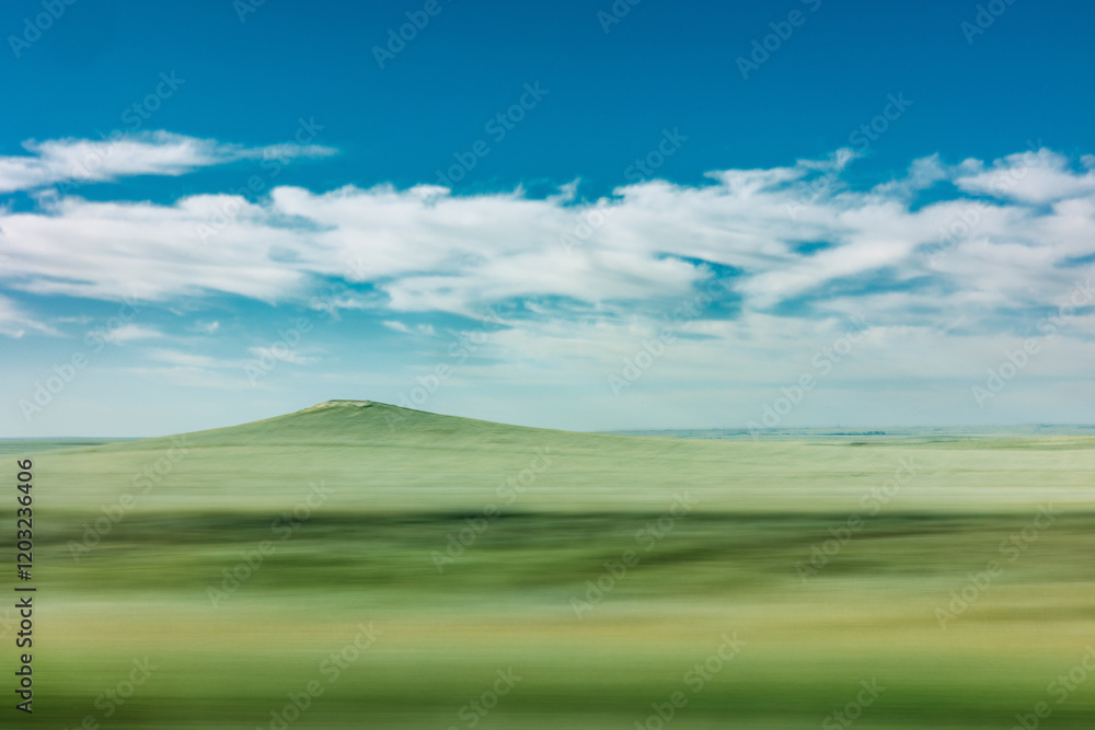 Hilltop distance with moving foreground-driving in car Hilltop distance with moving foreground-driving in car