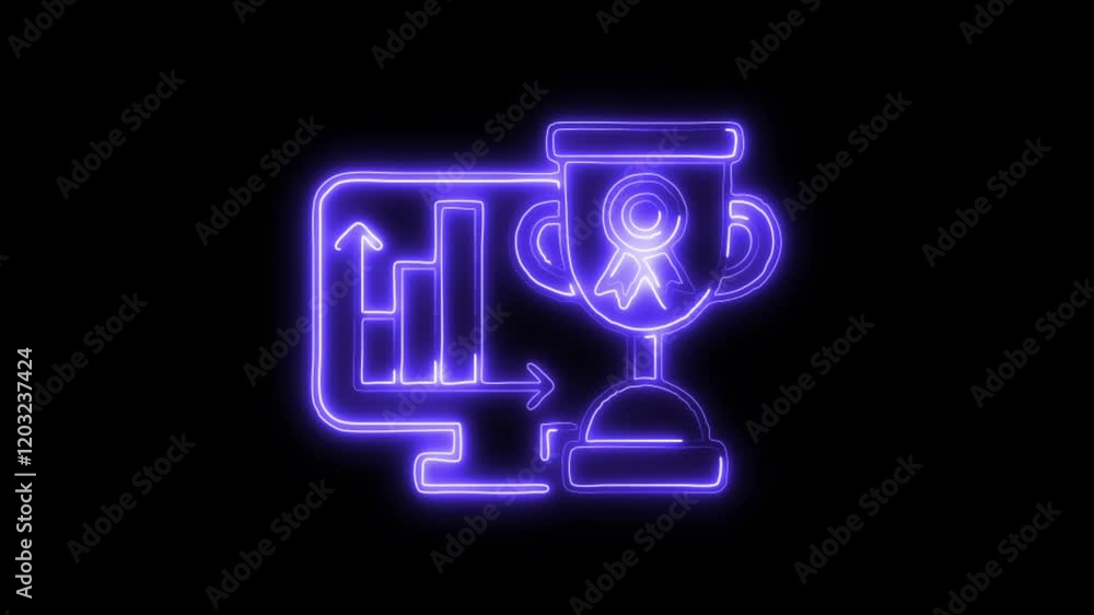 Glowing neon Achievement icon isolated on black background. HD Video motion graphic animation Glowing neon Achievement icon isolated on black background. HD Video motion graphic animation