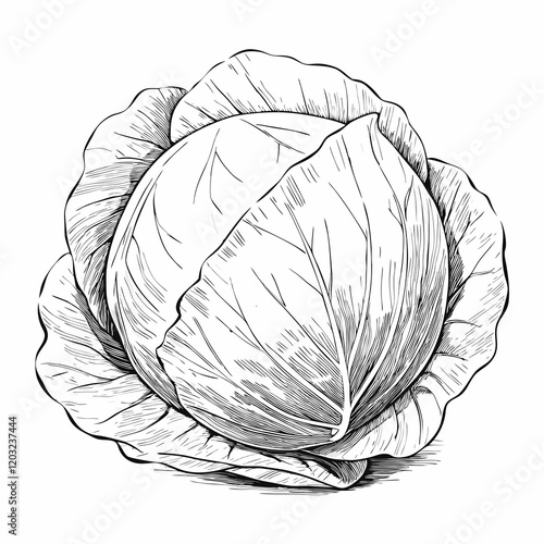 Obraz na płótnie Whole cabbage in black and white line art illustration w salonie