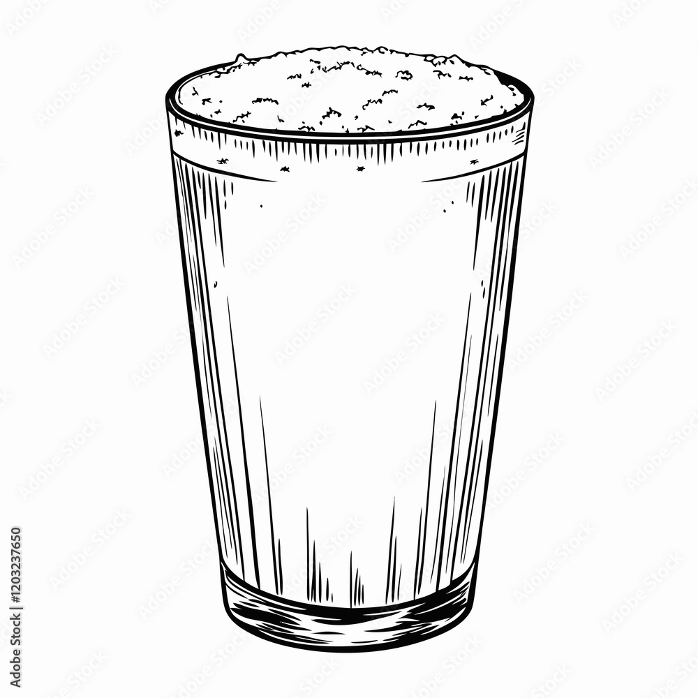 Hand-drawn sketch of a glass of lassi with frothy top
