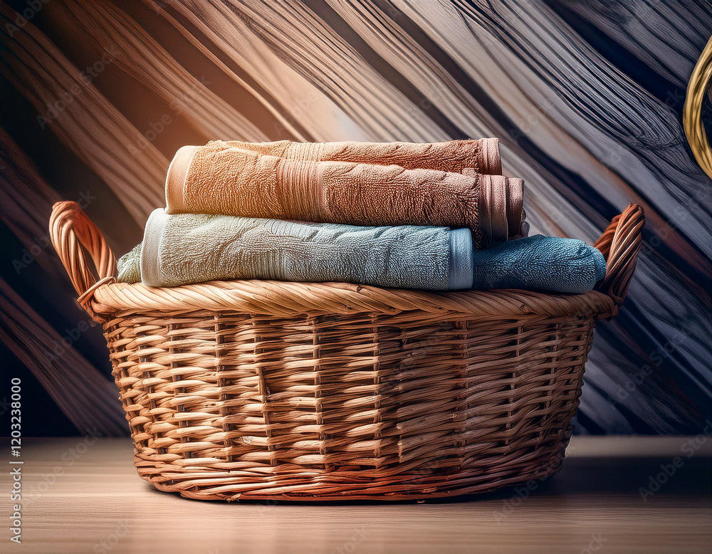 Fototapeta premium basket with towels in a laundry room