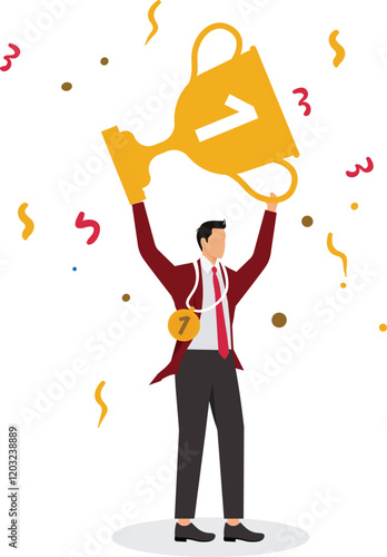 Employee of the month great manager or success staff winning award staff appreciation or best office worker concept success businessman manager celebrating employee award on big thumb up symbol