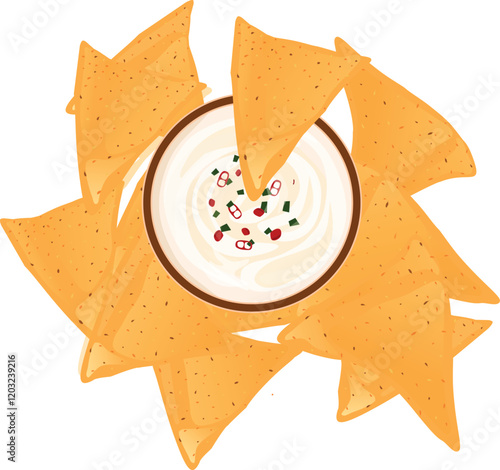 Nachos with Queco Blanco Dips Illustration