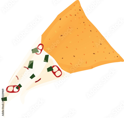 Tortilla Chips with Queco Blanco Dips. Nachos Illustration