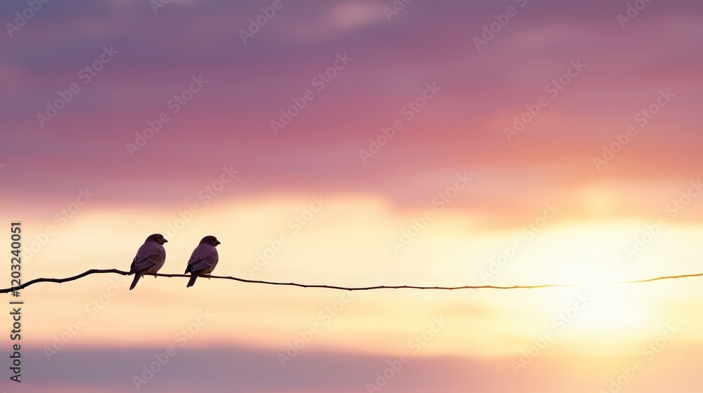 Two Birds Silhouetted Against a Vibrant Sunset Two Birds Silhouetted Against a Vibrant Sunset