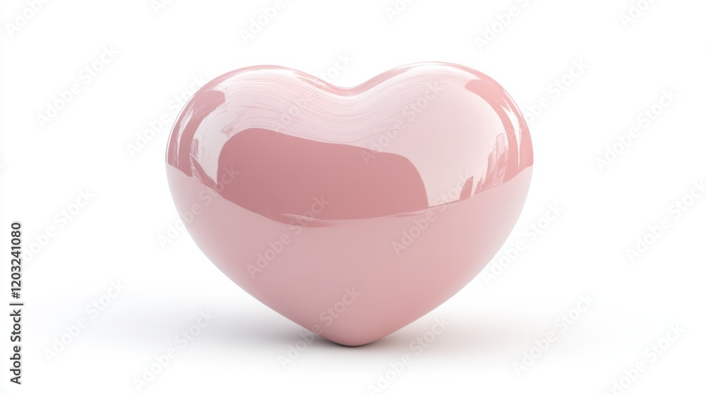 A pastel pink heart-shaped 3D balloon with a glossy texture, isolated on a crisp white background A pastel pink heart-shaped 3D balloon with a glossy texture, isolated on a crisp white background