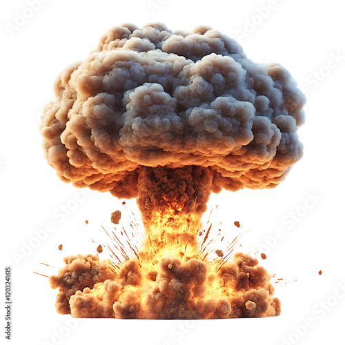 explosion smoke mushroom cloud fireball isolated photo